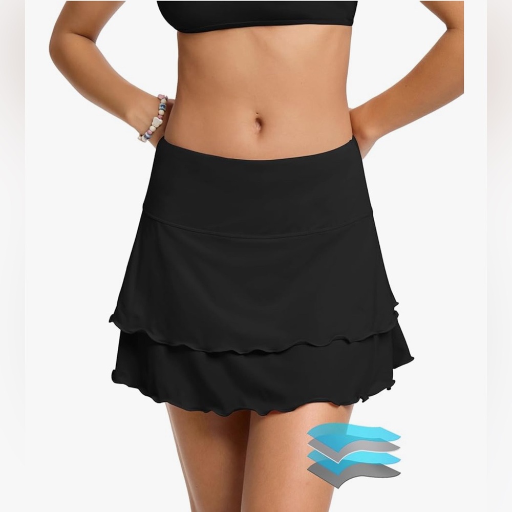Beautikini Women Period Swimwear Leakproof Bikini Bottoms Skirt Mid Waist Size S